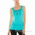 Blue Turquoise 96% Polyester and 4% Lycra Sleeveless Women's Sports Tops with Adjustable Waist